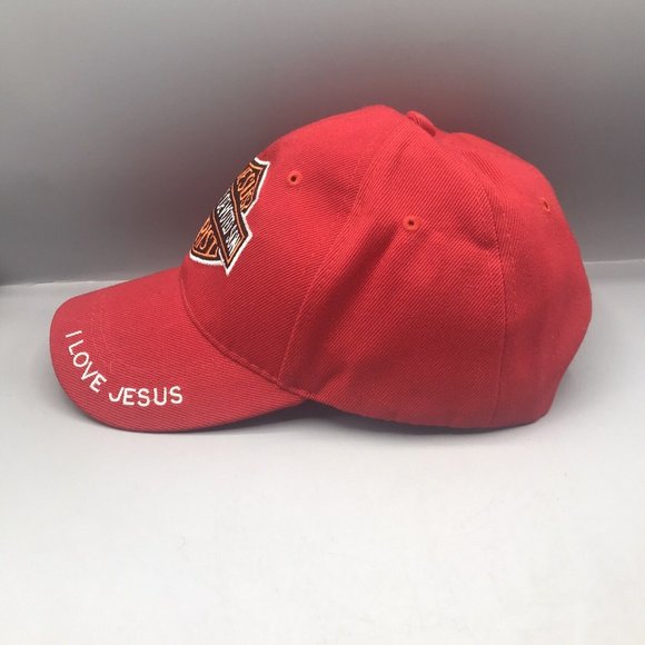 Motorcycle Biker Style Jesus Christ Heavenly Devoted Son Red Baseball Hat Cap - Picture 4 of 6